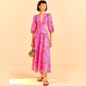 FARM RIO Scalloped Palm Eyelet Cutout Dress